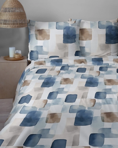 Komplet pościeli Home Satin z satyny bawełnianej 160x200 w geometryczną granatową mozaikę