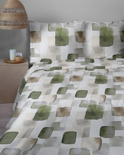 Komplet pościeli Home Satin z satyny bawełnianej 220x200 w geometryczną zieloną mozaikę