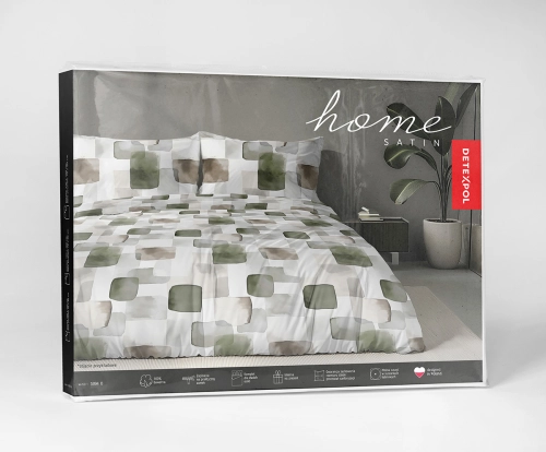 Komplet pościeli Home Satin z satyny bawełnianej 220x200 w geometryczną zieloną mozaikę