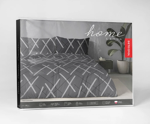 Komplet pościeli grafitowej z satyny bawełnianej 220x200 geometryczny wzór Home Satin