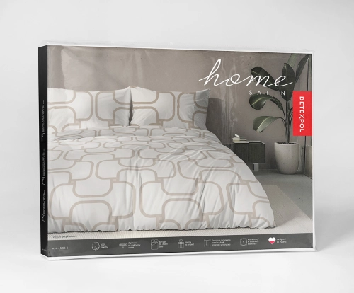 Komplet pościeli Home Satin z satyny bawełnianej beżowej 160x200 geometryczny wzór 