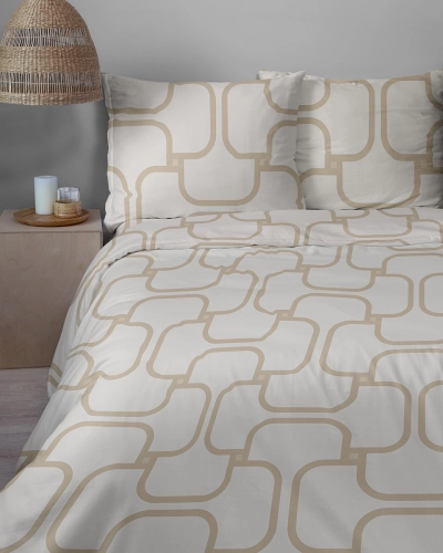 Komplet pościeli Home Satin z satyny bawełnianej beżowej 220x200 geometryczny wzór