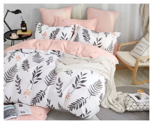 Komplet pościeli dwustronnej biało morelowej 200x220 w liście