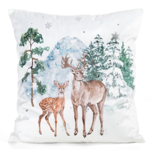 Poszewka świąteczna velvetowa 45x45 Ośnieżony Las z Jelonkami