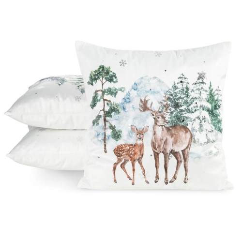 Poszewka świąteczna velvetowa 45x45 Ośnieżony Las z Jelonkami