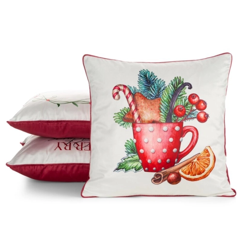 Poszewka dekoracyjna świąteczna velvetowa 45x45 Czerwony Kubek 