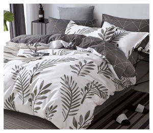 Komplet pościeli dwustronnej biało brązowej 200x220 w liście