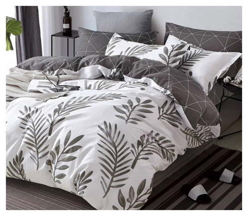 Komplet pościeli dwustronnej biało brązowej 200x220 w liście