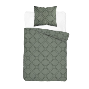 Komplet pościeli Home Satin z satyny bawełnianej oliwkowej 140x200 w geometryczny wzór