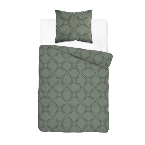 Komplet pościeli Home Satin z satyny bawełnianej oliwkowej 140x200 w geometryczny wzór
