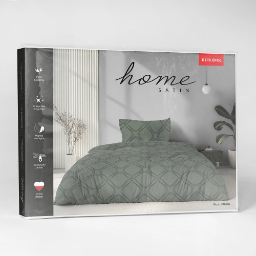Komplet pościeli Home Satin z satyny bawełnianej oliwkowej 140x200 w geometryczny wzór
