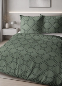 Komplet pościeli Home Satin z satyny bawełnianej oliwkowej 160x200 w geometryczny wzór