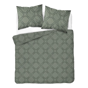 Komplet pościeli Home Satin z satyny bawełnianej oliwkowej 180x200 w geometryczny wzór