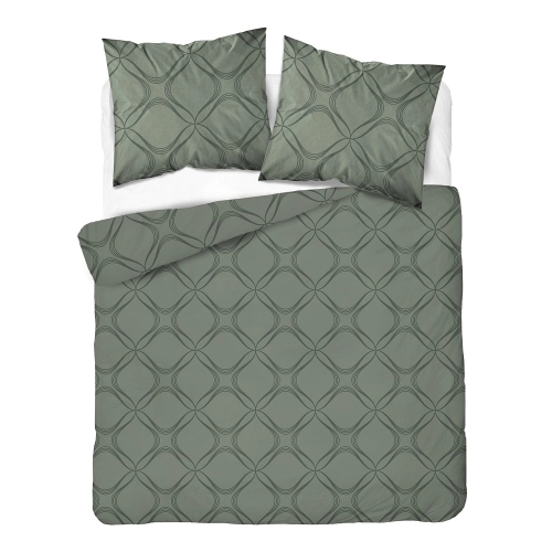 Komplet pościeli Home Satin z satyny bawełnianej oliwkowej 180x200 w geometryczny wzór
