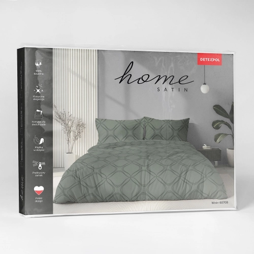 Komplet pościeli Home Satin z satyny bawełnianej oliwkowej 180x200 w geometryczny wzór