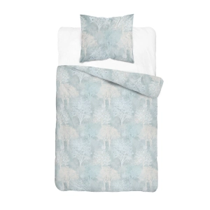 Komplet pościeli Home Satin z satyny bawełnianej jasnoniebieska 140x200 w leśny wzór