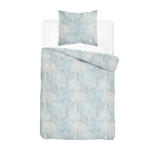 Komplet pościeli Home Satin z satyny bawełnianej jasnoniebieska 140x200 w leśny wzór