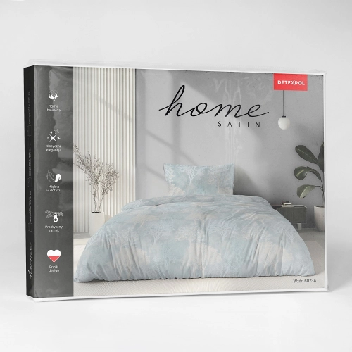 Komplet pościeli Home Satin z satyny bawełnianej jasnoniebieska 140x200 w leśny wzór