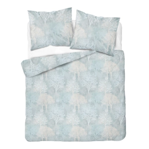 Komplet pościeli Home Satin z satyny bawełnianej jasnoniebieska 160x200 w leśny wzór