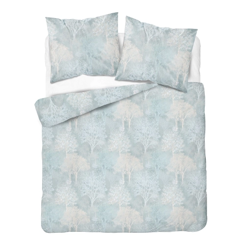 Komplet pościeli Home Satin z satyny bawełnianej jasnoniebieska 160x200 w leśny wzór