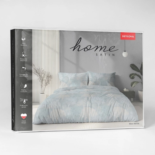 Komplet pościeli Home Satin z satyny bawełnianej jasnoniebieska 160x200 w leśny wzór