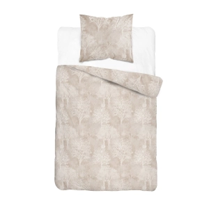 Komplet pościeli Home Satin z satyny bawełnianej beżowej 140x200 w leśny wzór