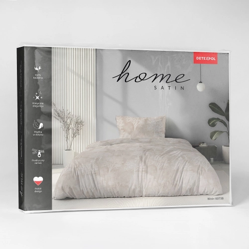 Komplet pościeli Home Satin z satyny bawełnianej beżowej 140x200 w leśny wzór