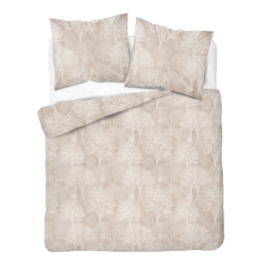 Komplet pościeli Home Satin z satyny bawełnianej beżowej 160x200 w leśny wzór
