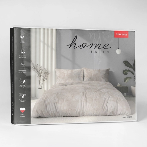 Komplet pościeli Home Satin z satyny bawełnianej beżowej 180x200 w leśny wzór