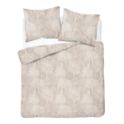 Komplet pościeli Home Satin z satyny bawełnianej beżowej 220x200 w leśny wzór