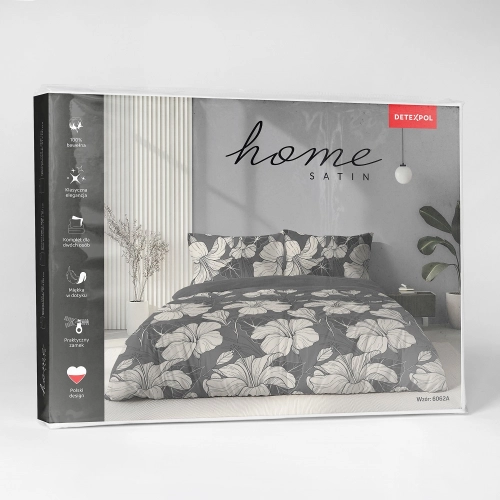 Komplet pościeli Home Satin z satyny bawełnianej 220x200 grafitowa w kwiaty
