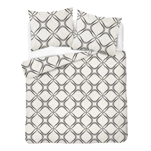 Komplet pościeli Home Satin z satyny bawełnianej kremowej 220x200 w geometryczny wzór
