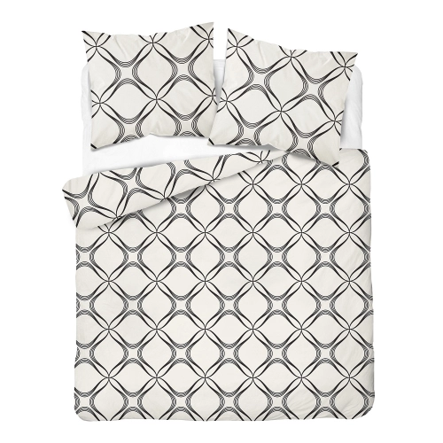 Komplet pościeli Home Satin z satyny bawełnianej kremowej 220x200 w geometryczny wzór
