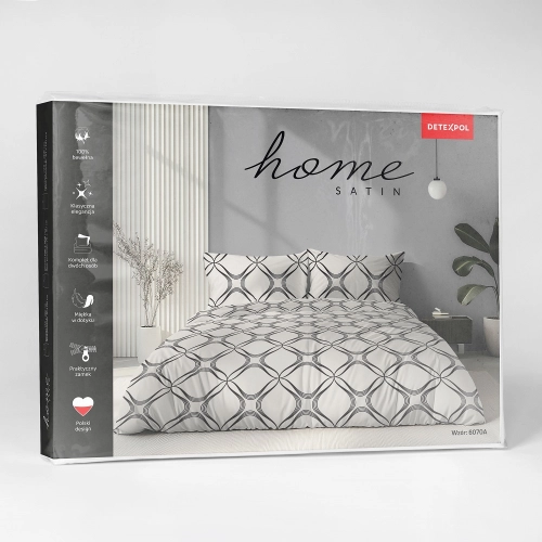 Komplet pościeli Home Satin z satyny bawełnianej kremowej 220x200 w geometryczny wzór