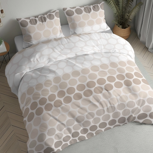 Pościel flanelowa beżowa 160x200 w duże koła