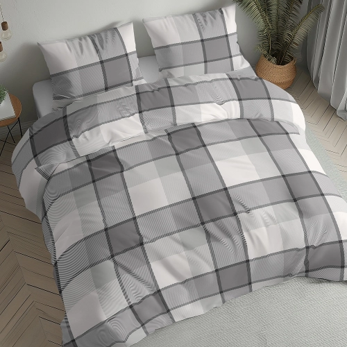 Pościel flanelowa w odcieniach szarości 220x200 krata