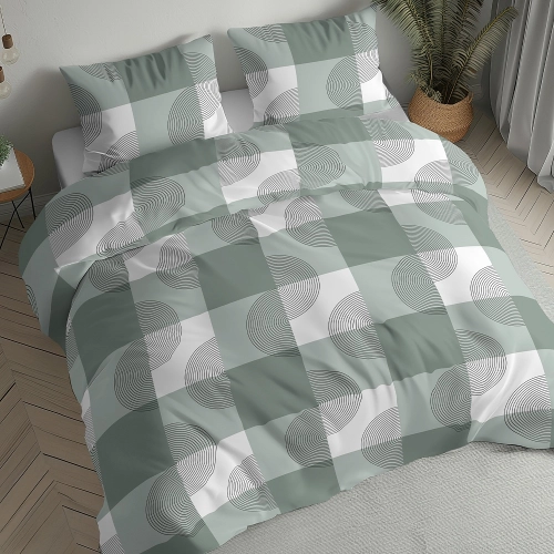 Pościel flanelowa szałwiowa 160x200 krata i okręgi