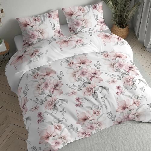 Pościel flanelowa 160x200 kwiaty w pastelowych odcieniach różu 