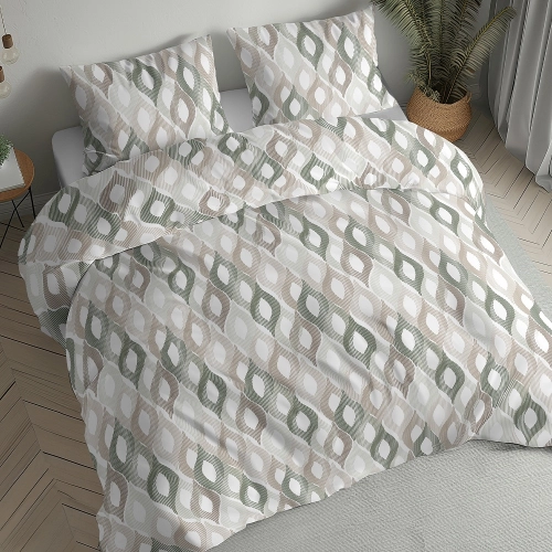 Pościel flanelowa szałwiowo beżowa 220x200 w nowoczesny wzór
