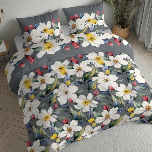 Pościel flanelowa 220x200 w duże kolorowe kwiaty