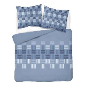 Pościel flanelowa niebieska 160x200 wzór geometryczny