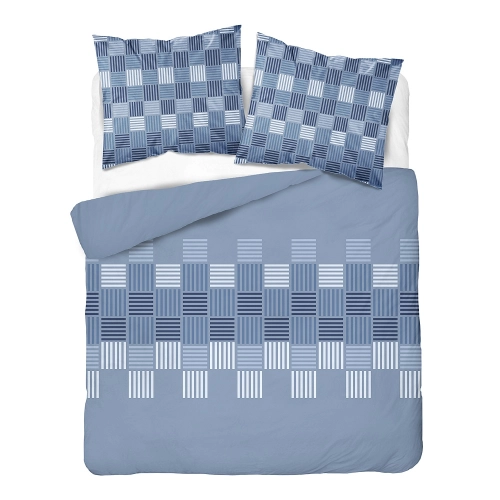 Pościel flanelowa niebieska 160x200 wzór geometryczny