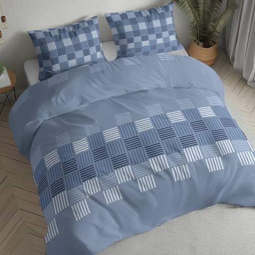 Pościel flanelowa niebieska 220x200 wzór geometryczny