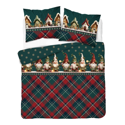 Pościel flanelowa świąteczna zielona 220x200 świąteczne skrzaty