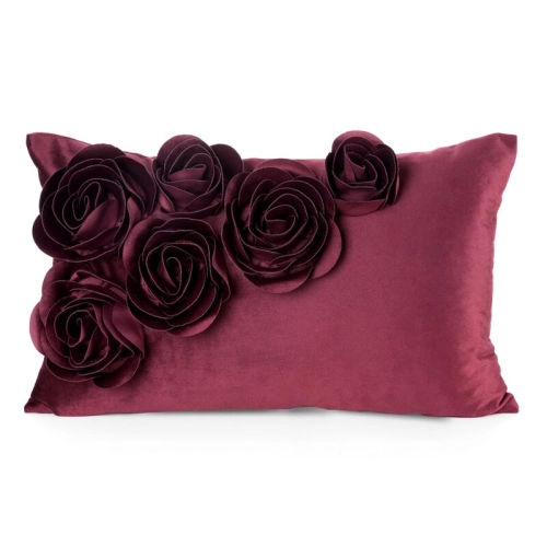 Poszewka velvetowa burgundowa 30x50 Róże