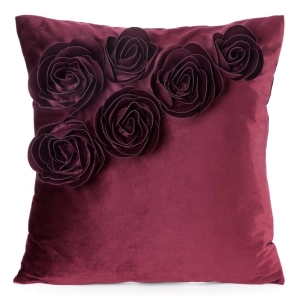 Poszewka velvetowa burgundowa 45x45 Róże