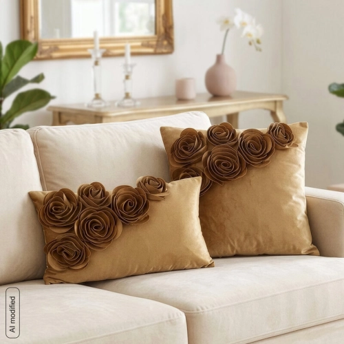 Poszewka velvetowa miodowa 30x50 Róże