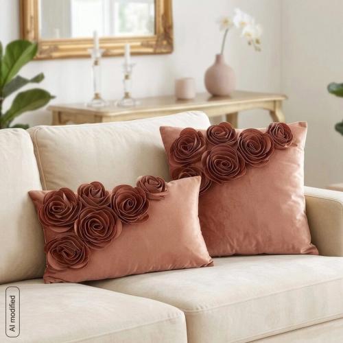 Poszewka velvetowa ruda 45x45 Róże
