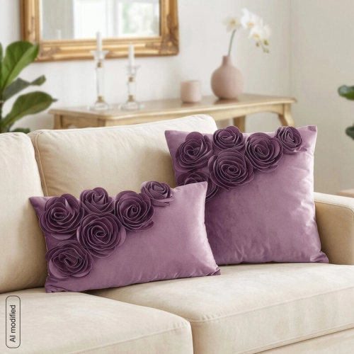 Poszewka velvetowa ciemno różowa 30x50 Róże