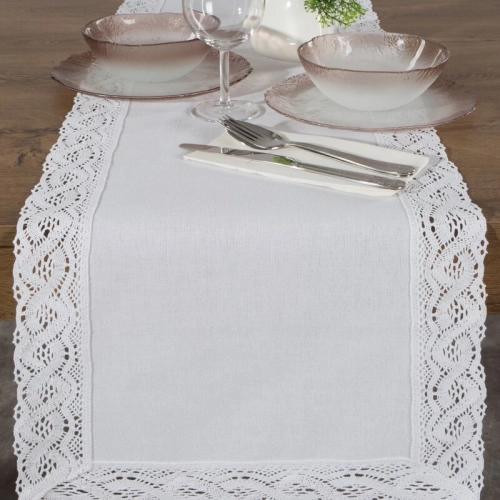 Bieżnik biały z koronką 35x180 Susan